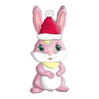 Cute cartoon bunny wearing santa hat. Winter 2023, Christmas and New Year vector