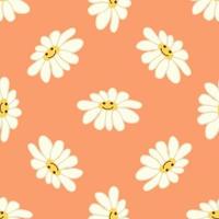 Groovy daisy retro seamless pattern. Positive colorful iilustration. 70s vibe hippie ornament. vector