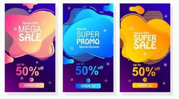 set of sale tags promotion social media stories design with abstract shape vector