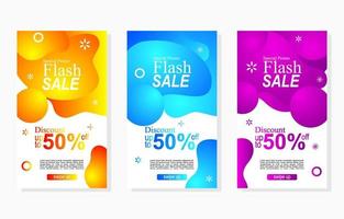 set of colorful sale stickers with abstract liquid frame for social media promotion stories and advertisement vector