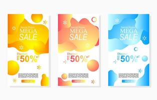 conjunto de etiquetas de venta de degradado líquido colorido abstracto promoción de redes sociales y diseño de historias publicitarias vector