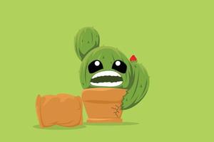 cute cactus vector with pot for sticker and wallpaper