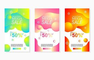 set of colorful sale labels with abstract gradient liquid frame for social media advertisement and promotion vector