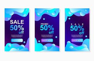 trendy design social media set of vector labels for sale stories promotion and advertisement design with gradient color and liquid shape