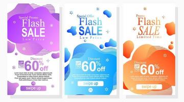 set of labels for sale and discount promotion stories with abstract gradient color vector