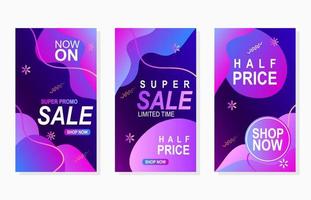 set of sale labels promotion and advertisement with abstract liquid gradient for social media stories vector