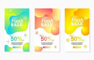 conjunto de etiquetas de descuento coloridas con gradiente líquido para promoción y publicidad de historias en redes sociales vector