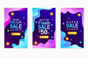 abstract social media set of colorful gradient sale banners with liquid shape for promotion stories and advertisement vector