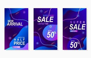 social media set of labels for sale with abstract gradient colorful liquid shape for promotion stories and advertisement vector