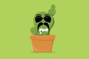 cute cactus in a pot wear sunglass and cigarette for sticker and mascot vector