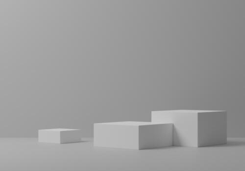 Abstract white cubic pedestal podium, Product display podium in room, 3d rendering studio with geometric shapes, Cosmetic product minimal scene with platform, Stand to show products background photo