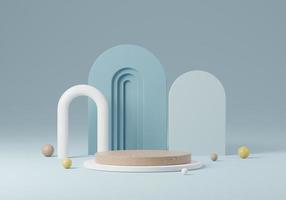 Cosmetic round podium or pedestal on blue background, Abstract product display podium, 3d rendering studio with geometric shapes, Stand to show products background photo