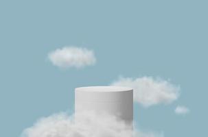 Abstract white round corner pedestal podium with cloud, Product display podium in blue sky, 3d rendering studio with geometric shapes, Cosmetic product minimal scene with platform photo