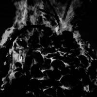 Fire flames on black background, Blaze fire flame texture background, Beautifully, the fire is burning, Fire flames with wood and cow dung bonfire Black and White photo