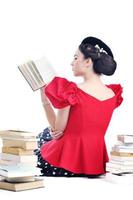 beautiful young woman read book photo