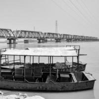 Ganga as seen in Garh Mukteshwar, Uttar Pradesh, India, Ganga is believed to be the holiest river for Hindu, View of Garh Ganga Brij ghat which is famous religious place for Hindu - Black and White photo