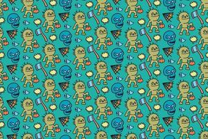 Cute zombies seamless pattern art, doodles, wallpaper, print art vector