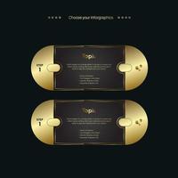 2 Premium button vector design on dark background, and Two golden objects template, 2 premium rounded buttons for financial levels design