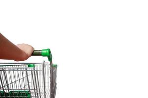 Hand hold shopping cart isolated on white background with clipping path photo