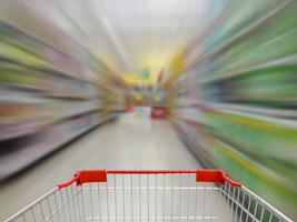 supermarket shelves aisle blurred background photo