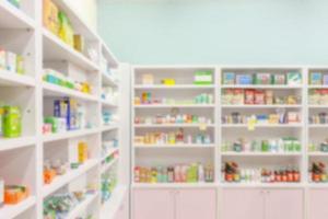 Pharmacy drugstore blur abstract backbround with medicine and healthcare product on shelves photo