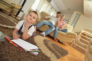 family drawing on school board at home photo