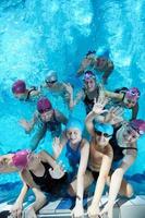 happy children group  at swimming pool photo