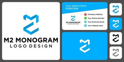 Letter M2 monogram technology logo design with business card template. vector
