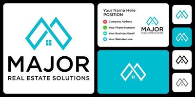 Letter M monogram real estate logo design with business card template. vector