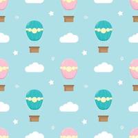 Hot air balloon with cloud seamless pattern. Vintage children illustration. Cute print and wallpaper vector design.