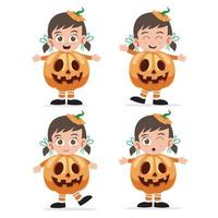 Cute little girl pumpkin character vector set