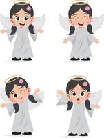 Cute little girl angel character vector set