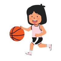 niño niña jugando baloncesto vector