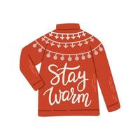 Christmas knitted sweater with winter quote for cards and stickers isolated vector illustration