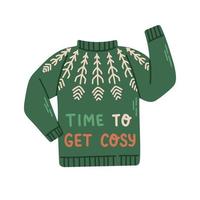Christmas knitted sweater with winter quote for cards and stickers isolated vector illustration