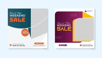 Weekend sale social media post bundle template vector