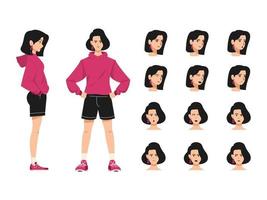 Set of woman character vector illustration in various action with emotions