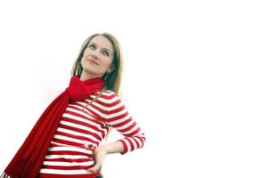 Woman in red and white photo