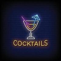 Neon Sign cocktails Brick Wall Background vector