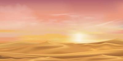 Desert landscape sand dunes with Morning Sunrise in Orange,Yellow,Pink sky,Vector cartoon hot dry deserted with twilight  Sunset in evening,Nature background with sandy hills parallax scene in Autumn vector