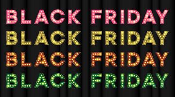 Black friday 3d text with led lit or bulb light effect. Vintage text for marketing materials for showtime or night show vector