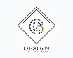 Logo design template with letter G of the alphabet in a box with yellow rounded marks vector