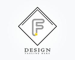 Logo design template with letter F of the alphabet in a box with yellow rounded marks vector