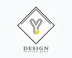 Logo design template with letter Y of the alphabet in a box with yellow rounded marks vector