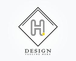 Logo design template with letter H of the alphabet in a box with yellow rounded marks vector