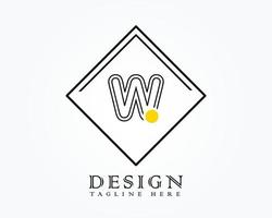 Logo design template with letter W of the alphabet in a box with yellow rounded marks vector