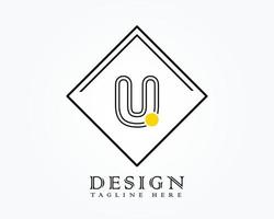 Logo design template with letter U of the alphabet in a box with yellow rounded marks vector