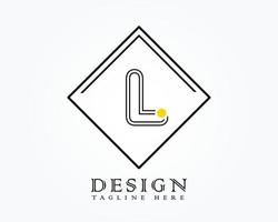 Logo design template with letter L of the alphabet in a box with yellow rounded marks vector