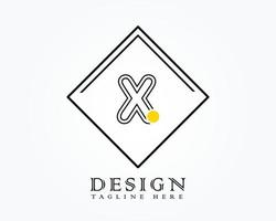 Logo design template with letter X of the alphabet in a box with yellow rounded marks vector