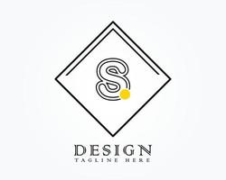 Logo design template with letter S of the alphabet in a box with yellow rounded marks vector